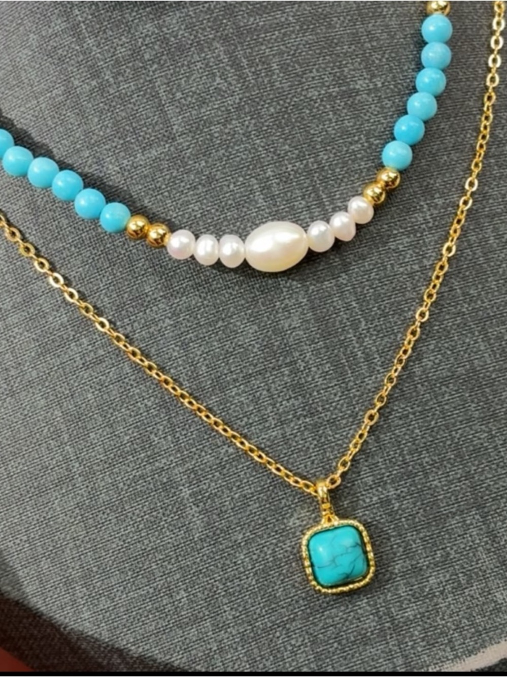 Freshwater Pearl Layered Necklace Set - Gold Chain